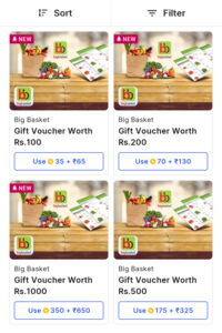 Bigbasket Gift card at 35% discount using supercoins