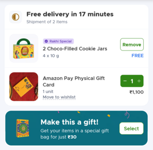 (Glitch) Blinkit - Get Free 2 choco filled cookie jar on purchase of Gift card