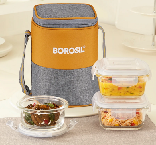Borosil Zest Borosilicate Glass Lunchbox, 3pc Set (320ml x 2 + 240ml x 1), Office Tiffin 3 Containers Glass Office Lunch Box on Flipkart