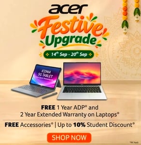 Acer Super September - FREE 1 Year ADP* and 2 Year Extended Warranty on All Laptops* | FREE Accessories