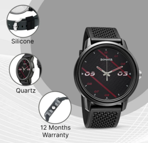 (Lowest) Sonata Volt Black Dial Black Polyurethane Strap Analog Watch @255(using 90sc)