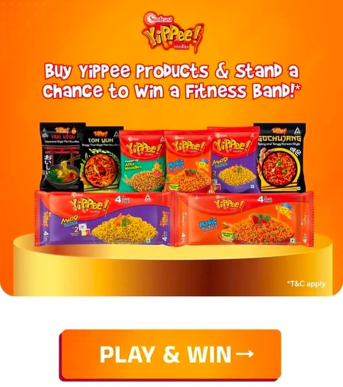 Zepto - Yippee Catch The Ingredients & Unlock Coupon (Flat 40 off on Yippee order above 199) | Chance to win Fitness Band worth 20k
