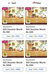 Flat 35% Discount - Big Basket Gift Voucher using supercoins on 100/200/500/1000 gift cards
