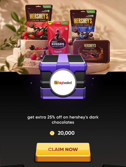 CRED x Bigbasket - get extra 25% off on Hershey's dark chocolate