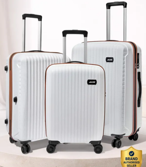 Click to enlarge ALFA By VIP hard Body Set of 3 Luggage 8 Wheels - Excel Secure Hard Side Luggage | Trolley Bag With Flushed Combination Lock - White