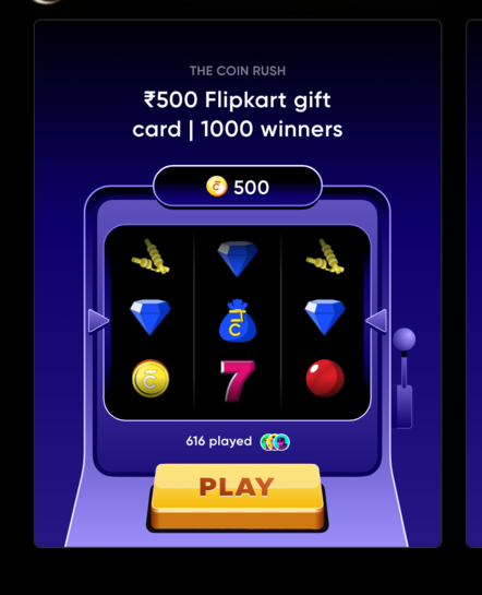 CRED - Flipkart gift card @15% discount, Amazon @ 10% discount- Play Spin Using 500 cred coins