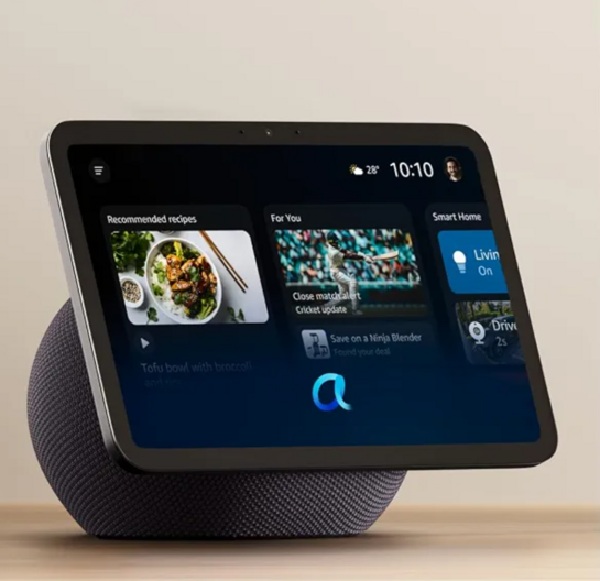 Amazon Echo Show 8, vibrant 8.7" HD display with Alexa+, spatial audio, new sleek design, smart home controls, 2x bass speaker