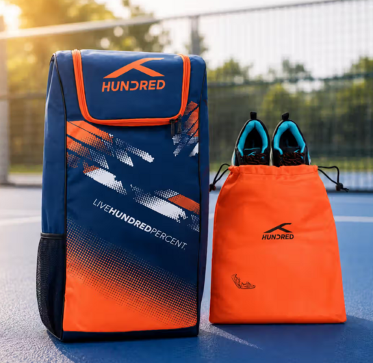 Click to enlarge Hundred Pitch Cricket Duffle Kit Bag (Navy, Orange) on Instamart