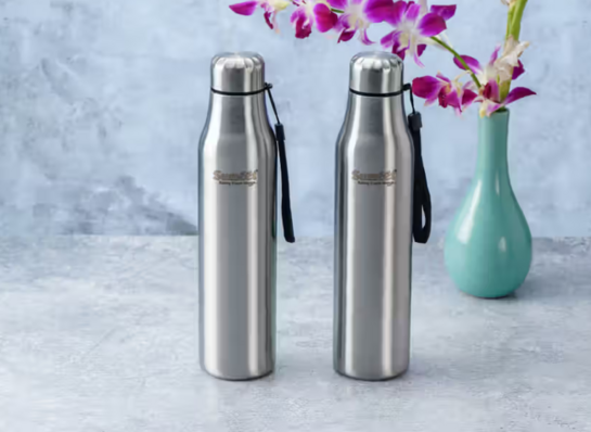 Click to enlarge Instamart - (2 Bottles) Sumeet Alpha-Aqua Stainless Steel Leak Proof Water Bottle 1L each