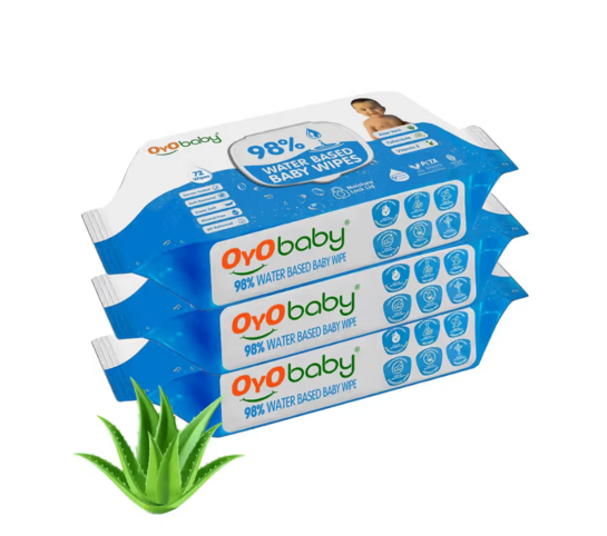 Click to enlarge OYO BABY Wipes – 72 x 3 Combo (216 Wipes), Extra Moist with Aloe Vera & Vitamin E on Instamart