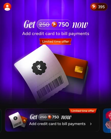 Pop upi limited time offer - get 750 pop coin on adding first credit card (maybe user specific)