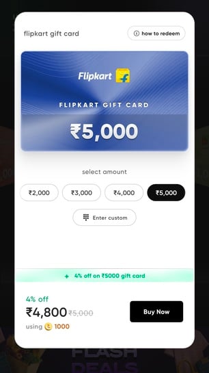 Cred - 5k and above Flipkart gift card @4% off