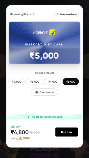 Cred - 5k Flipkart gift card @4% off