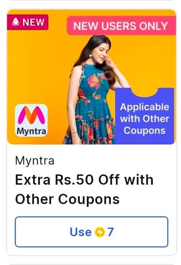 Myntra 50rs & 25rs discount coupon (applicable with other coupons , for new users)