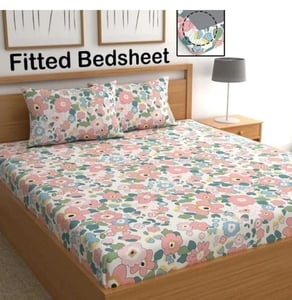 Click to enlarge Decent Home Cotton Double Fitted (Elastic) 240 TC Floral 1 Bedsheet with 2 Pillow Covers