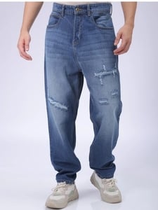 The Indian Garage Co. Men Loose Fit Mid Rise Blue Jeans