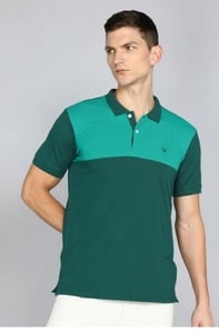 Allen solly Men Colorblock Polo Neck Cotton Blend Green (M)