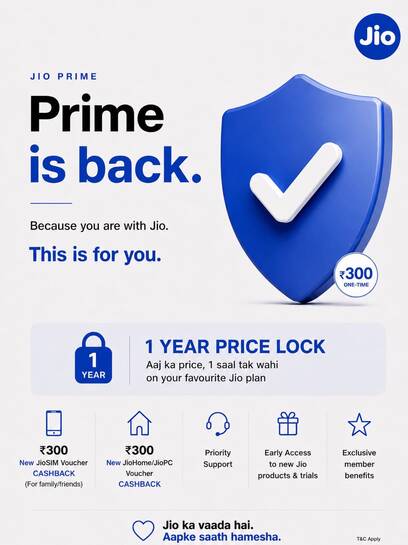 Jio prime Lock recharge plans for 1yr at today's price