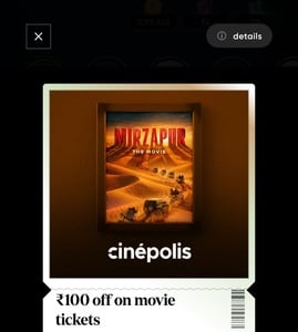 Cred : Cinepolis 100 off on Movie tickets Voucher