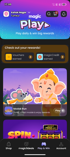 Magicpin modak run play & win Uber/Max/Trends/PVR gv discount