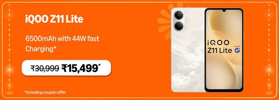 (Upcoming) iQOO Z11 Lite 44W 5G (Solar Flame, 4GB RAM, 128GB Storage) | 6500mAh Battery with 44W Fast Charging