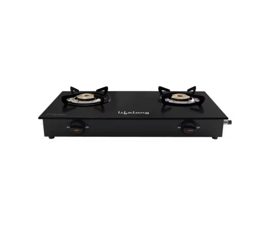 Click to enlarge Instamart : Lifelong 2 Burner Manual Ignition Gas Stove (Toughened Glass Top, LPG Compatible, ISI Certified, 1-Year Warranty, Black)