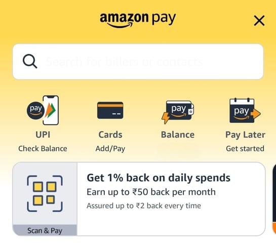 Amazon Scan n Pay - Get 1% Cashback up to ₹50 per month. Assured up to ₹2 back for every transaction.