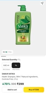Dabur Vatika Health Shampoo (1 Litre) at ₹299 (MRP ₹999) | 70% OFF