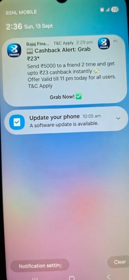 Bajaj: send 5000 to a friend 2 time and get upto 23 cb