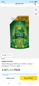 ​Dabur Vatika Health Shampoo Refill Pouch (1 Litre) at ₹233 [74% OFF]