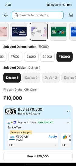 Flipkart Digital Gift Card Loot : Flat Rs.500 Off On Rs.10,000 FK GV
