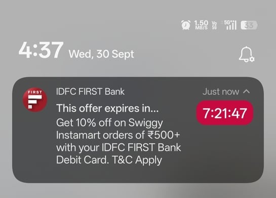 Swiggy Instamart 10% off up to 75 using Idfc debit card