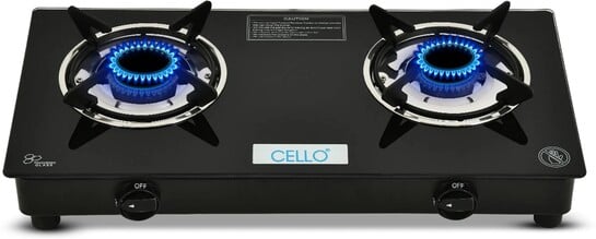 Click to enlarge CELLO Regal 2 Burner Black Gas Cooktop,Toughened Glass, ISI Certi...more