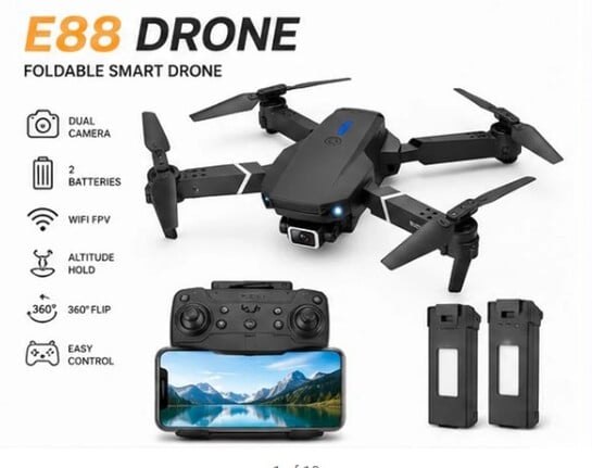 SMARTFASHION E88 Foldable Drone with Dual Camera, 2 Batteries Dro...more