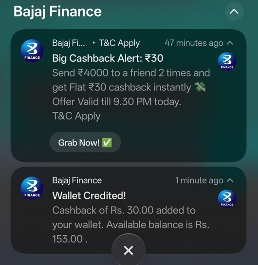 Click to enlarge Bajaj - Send 4000*2 for 30 Cashback