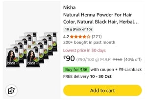 Click to enlarge Nisha Natural Henna Powder For Hair Color, Natural Black Hair, Herbal Conditioning Hair Dye for Silky & Shiny Soft Hair Colour for Men & Women