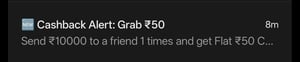 Baja sent 10000 to a friend and get flat 50 cashback
