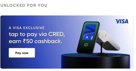 Cred Tap & Pay - Claim assured Rs 50 cashback on Min Txn Rs 500