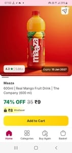Maaza 600ml @ Rs 9