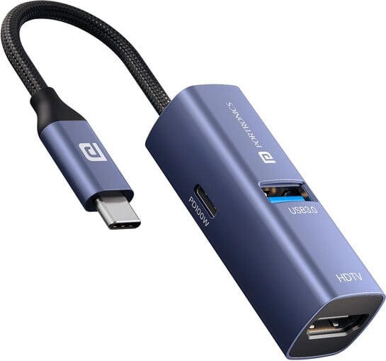 [100 % coins back]. Portronics Mport Swift 3-in-1 Type-C Hub with 4K@30Hz HDMI, USB 3.0 & 100W PD Charging USB Hub (Grey)