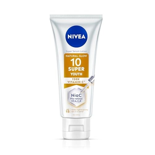 Click to enlarge NIVEA Super 10 Youth Body Serum Lotion 170ml | Niacinamide Retinol 120X Vitamin C Body Lotion SPF15 Daily Sunscreen | Skin Tightening, Lightweight, Fast Absorbing Moisturizer | Youthful & Firm Skin in 5 Days