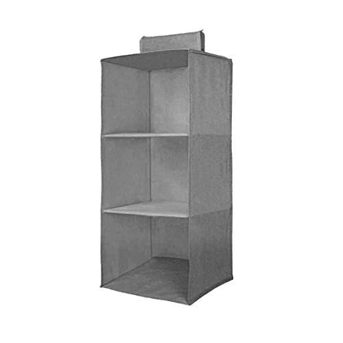 PrettyKrafts 3-Shelf Hanging Wardrobe Organiser with Engineered Wood Base (Grey, Pack of 2)