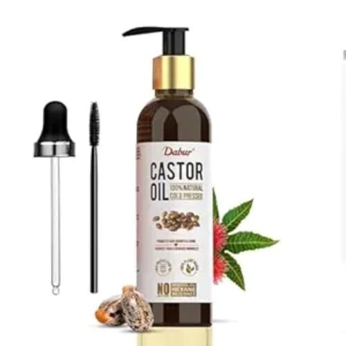 Dabur Castor Oil - 200ml | 100% Natural Cold Pressed Oil | Promotes Hair Growth, Hydrates Skin & Reduces Wrinkles | No Mineral Oil & Silicones