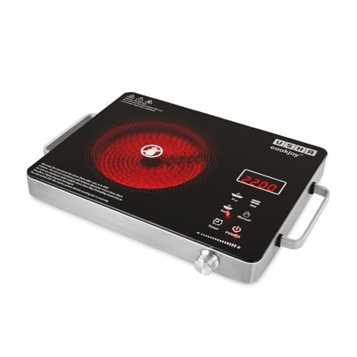 USHA IR2200TCB Infrared Induction Cooktop with grill | 2200 Watts | 11 Power Level | 4 Preset Menu | Feather Touch Controls | Digital display | 1 Year Warranty | Black |.