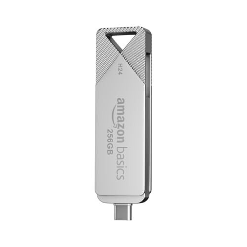 Amazon Basics 256GB USB 3.0 Flash Drive | 80+ Mbps Read Speed | Dual Interface Type-C & USB | High-Speed Data Transfer (Metal)