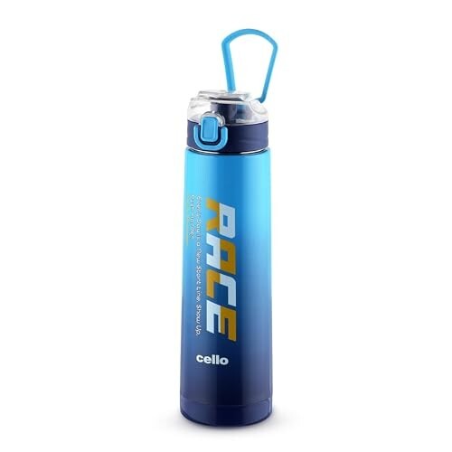 CELLO Puro Steel-X Race Insulated Water Bottle for Daily Use 600 ml Blue | Stylish Colorful Easy Press Open Leak Proof Inner Steel Insulated Water Bottle for School, College, Travel, Biking....