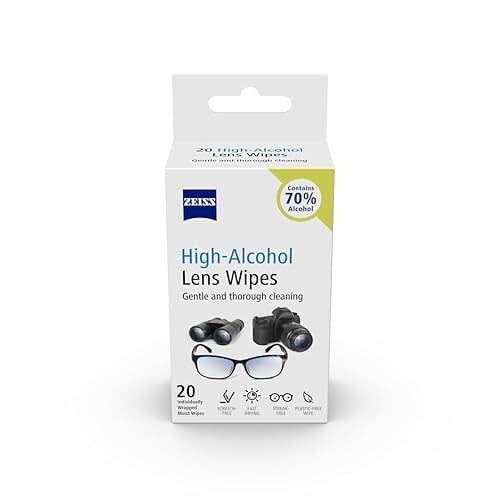 ZEISS Lens Wipes 20 Count- 70% Alcohol| Lens Cleaner - Perfect for Spectacles, Eyeglasses, Sunglasses, Camera Lenses, Binoculars and All Other Lenses