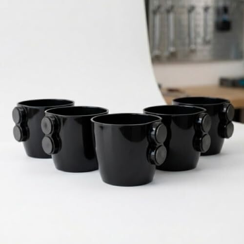 Valencia Magnetic Plastic Pot | Decorative Mini Pot for Home & Office Decor (6CM | 2.4 INCH, Pack of 5, Black)