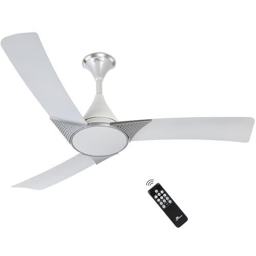 RR Signature Raptor 1200mm BLDC Designer Ceiling Fan | 350 RPM, 32W Low Power | 60% Energy Saving | 4 Smart Modes | High Airflow | Low Noise | 2-Year Warranty [SPARKLE WHITE] Free Installation