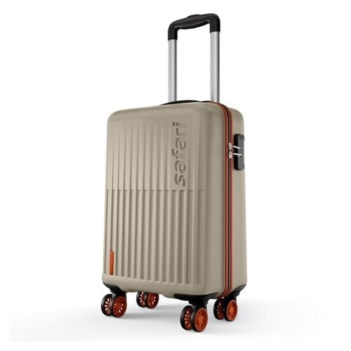Safari Astra Neo 8 Wheels 56cm Cabin Size Trolley Bag, Hard Case Polycarbonate, 360 Degree Wheeling Carry-on Luggage for Men & Women, Travel Bag, Suitcase for Travel, Trolley Bag for Travel, Champagne
